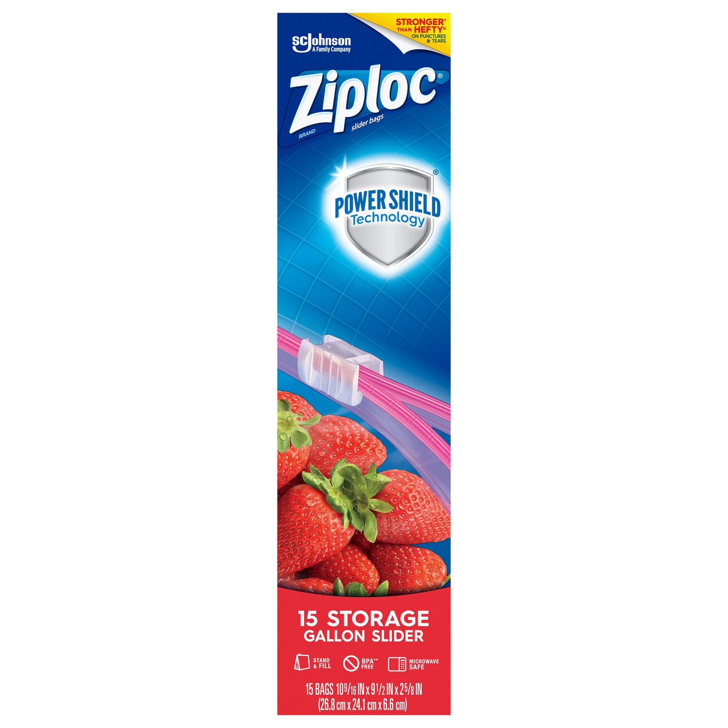 Ziploc Slider Storage Gallon Bags with Power Shield Technology, 15 Count