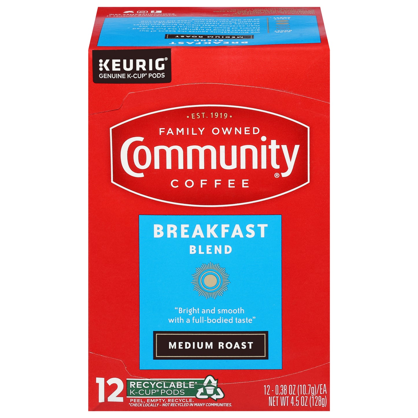 Community Coffee Medium Roast Breakfast Blend Coffee 12 - 0.38 oz K-Cup Pods