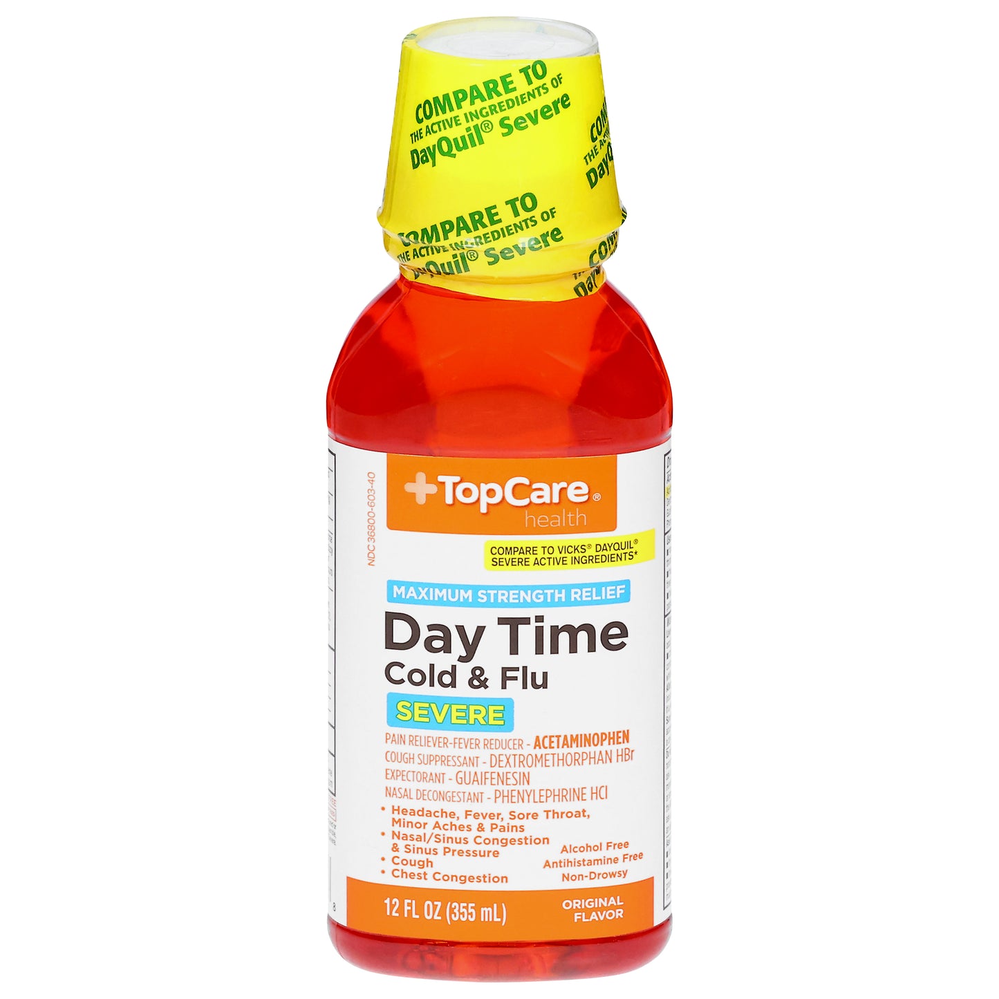 TopCare Health Severe Maximum Strength Relief Day Time Original Flavor Cold & Flu 12 fl oz