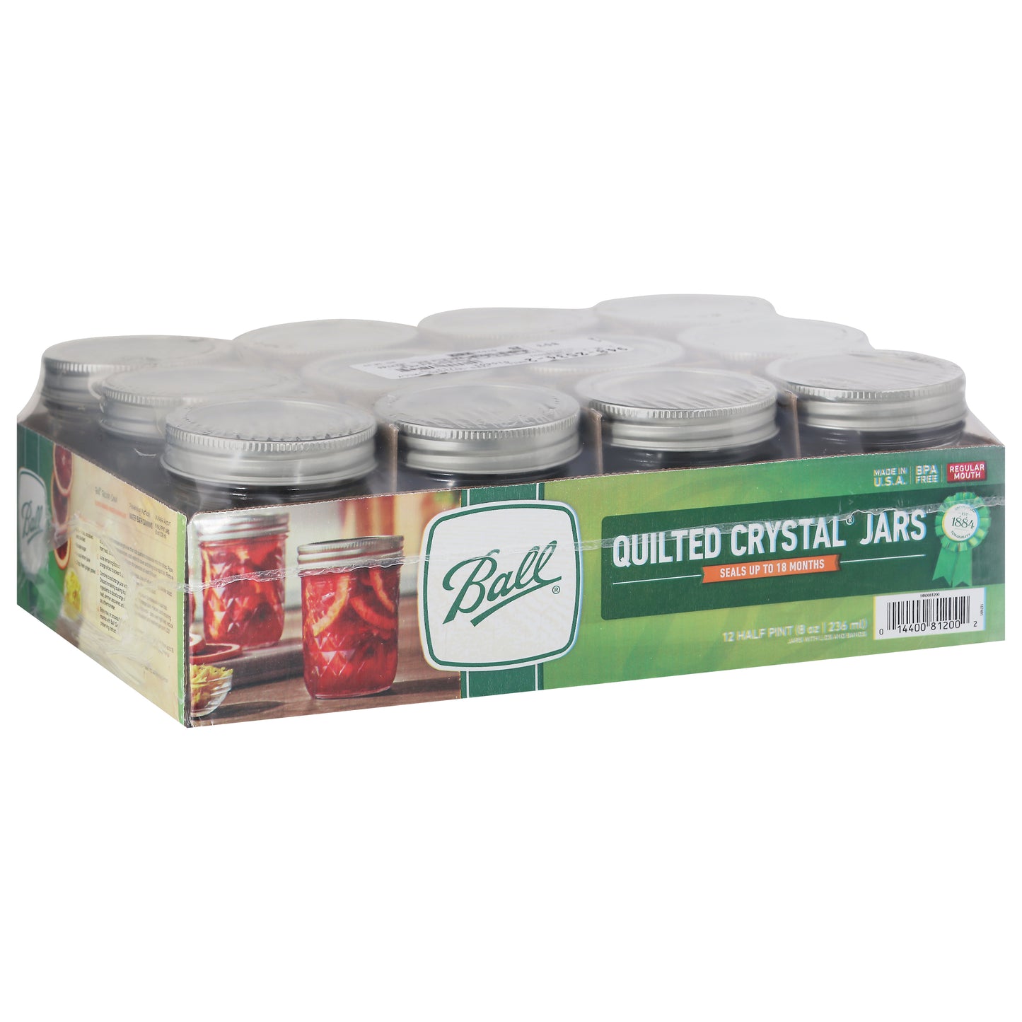 Ball Regular Mouth Half Pint Quilted Crystal Jars 1 1 ea Shrinkwrapped