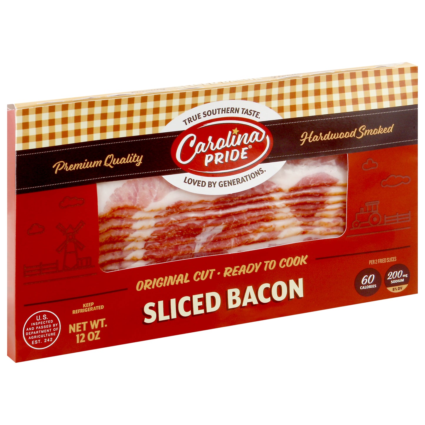 Carolina Pride Sliced Original Cut Bacon 12 oz Box