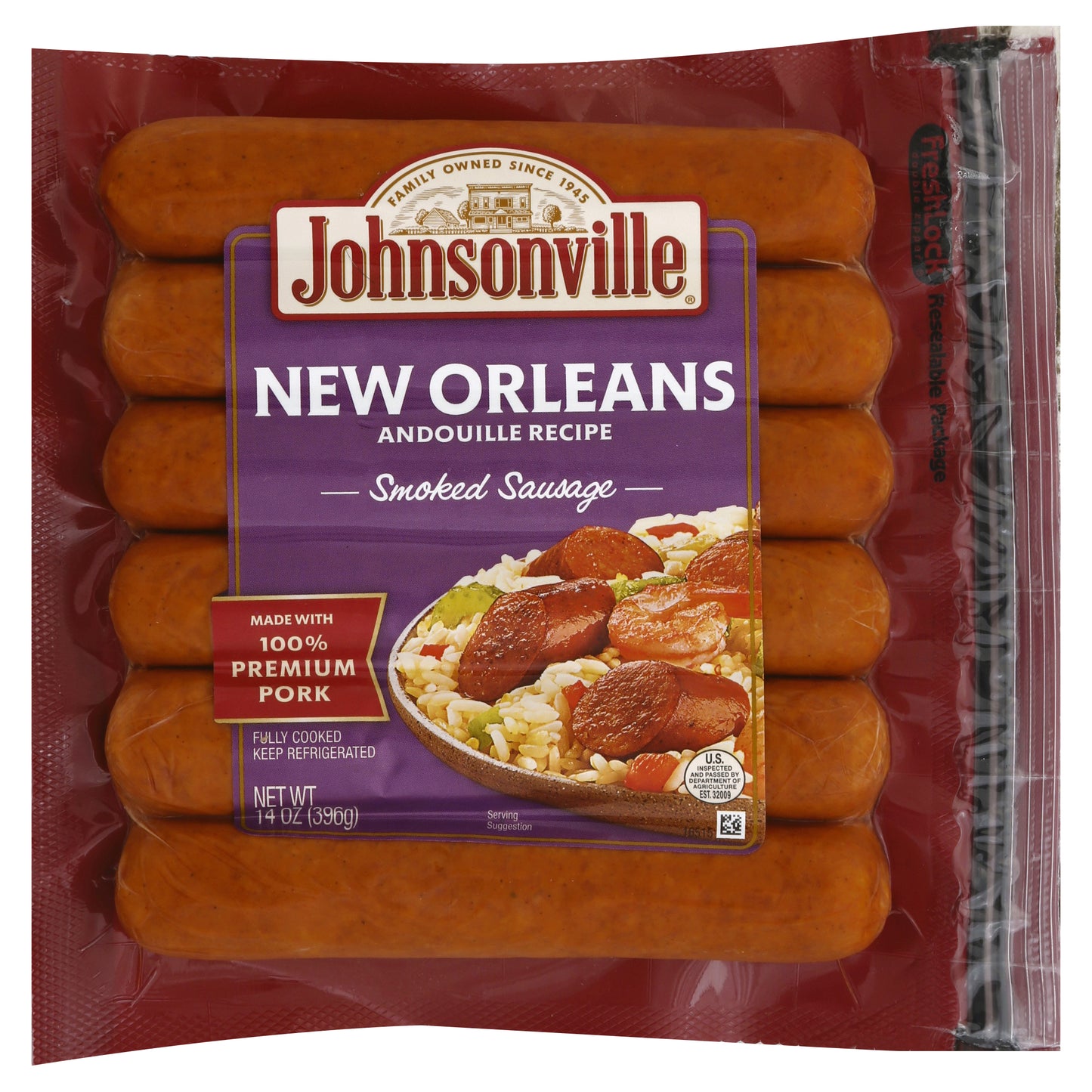 Johnsonville Sausage 14 oz - NEW ORLEANS ANDOUILLE RECIPE Smoked Sausage