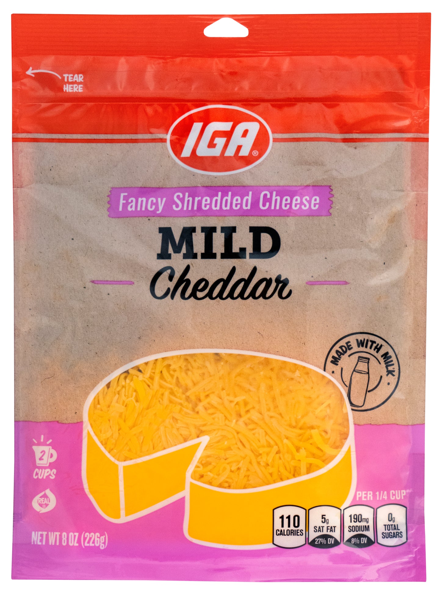 SHREDDED CHEDDAR MILD FANCY CHEESE 8 OZ BAG