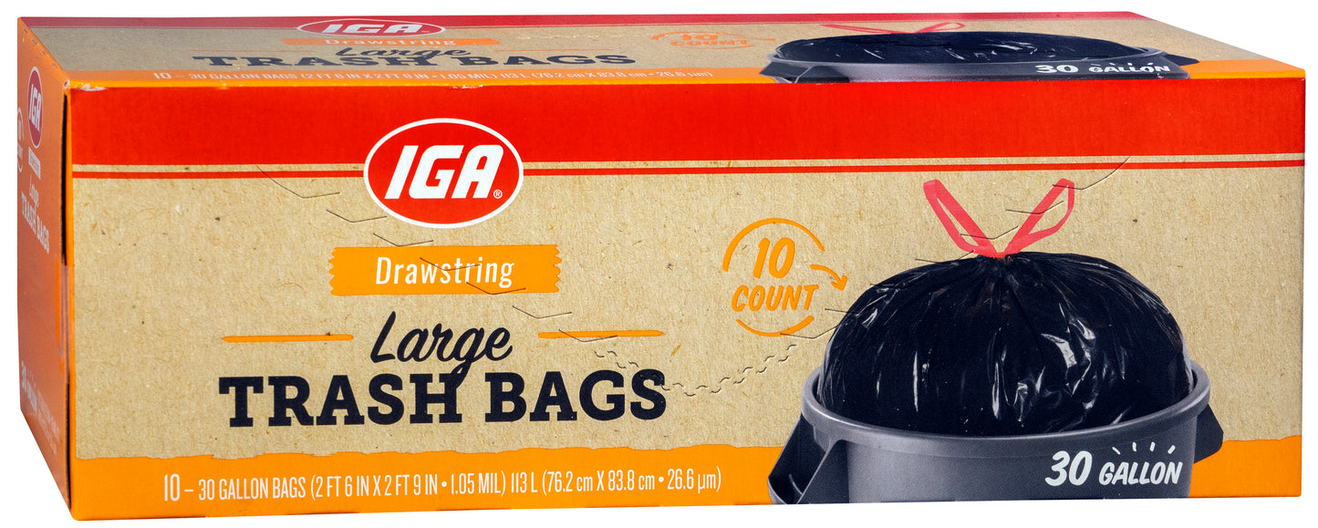 BAGS TRASH LARGE DRAWSTRING 30 GAL 10 CT