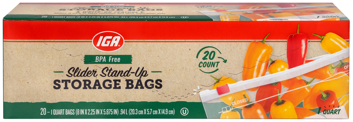BAGS STORAGE SLIDER STAND UP 1 QUART 20 CT