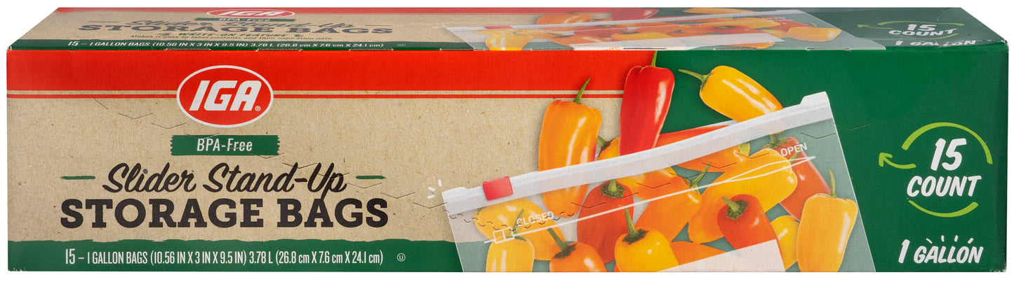 BAGS STORAGE SLIDER STAND UP 1 GAL 15 CT
