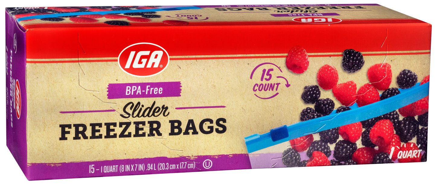 BAGS FREEZER SLIDER 15 CT QUART
UPC: 4127079052