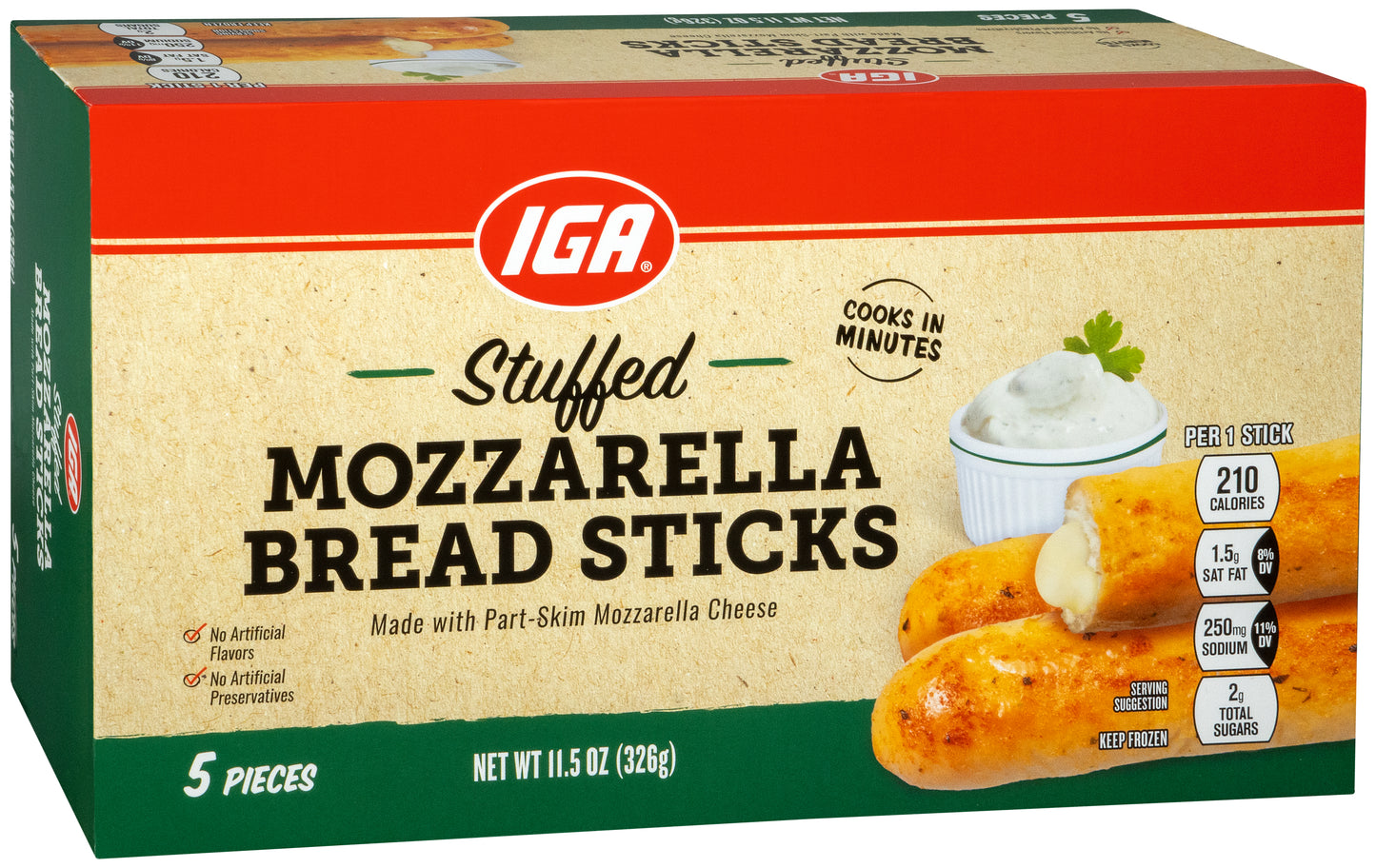 BREAD STICKS MOZZARELLA STUFFED 5 CT BOX FRZ 11.5 OZ