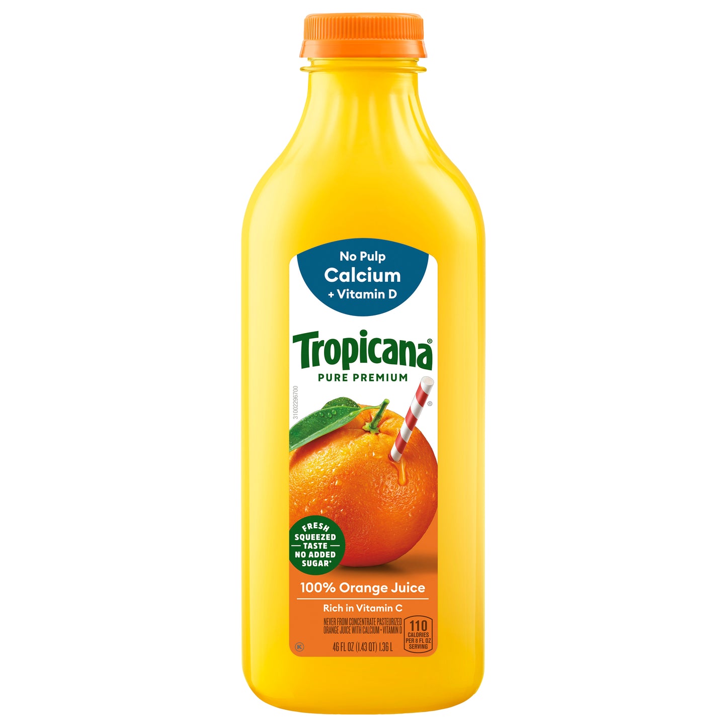 Tropicana Pure Premium Original No Pulp 100% Orange Juice With Calcium, 46 Fl Oz Bottle