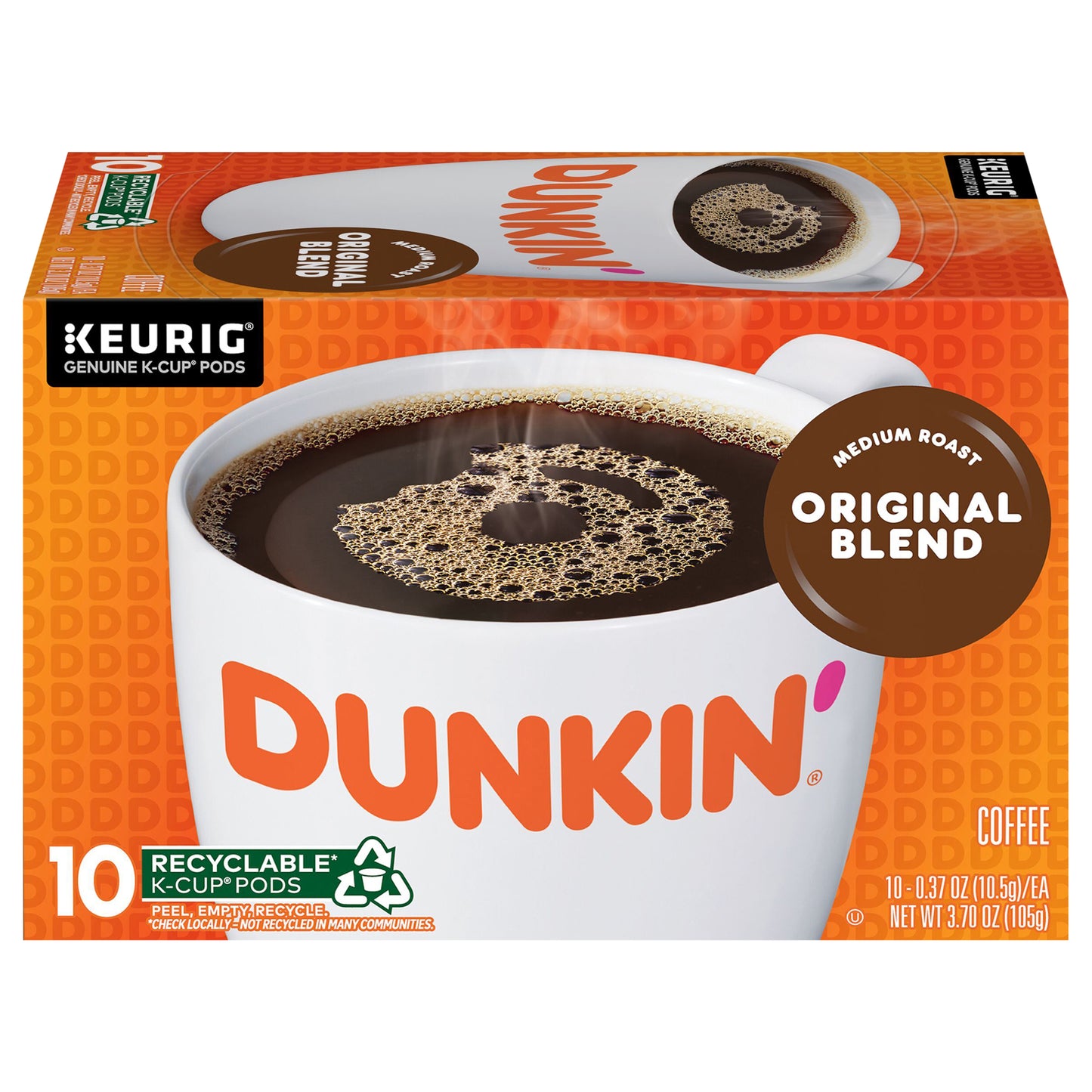 Dunkin' Original Blend Coffee, Medium Roast, Keurig K-Cup Pods, 10 Count Box