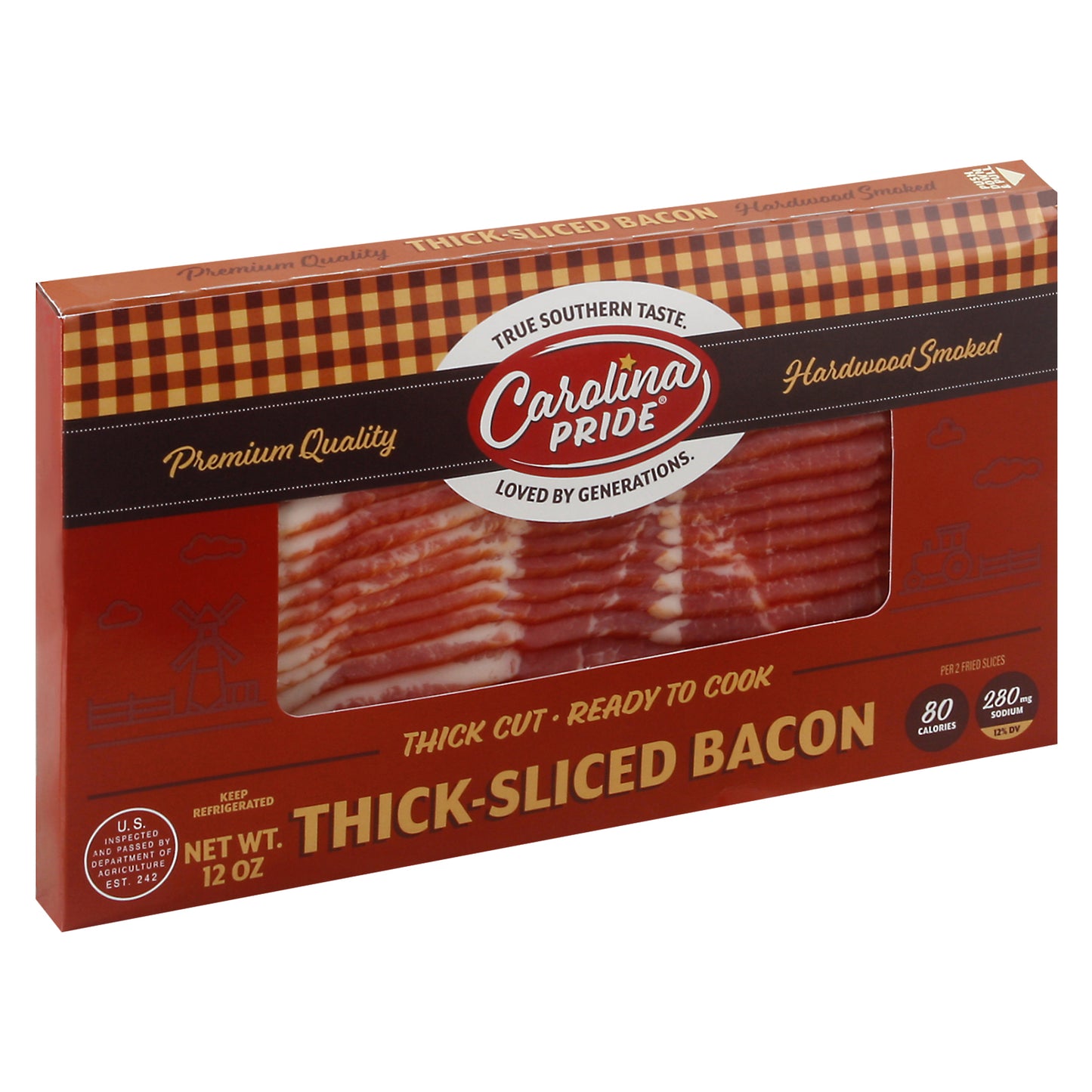 Carolina Pride Thick-Sliced Hardwood Smoked Premium Quality Bacon 12 oz Box