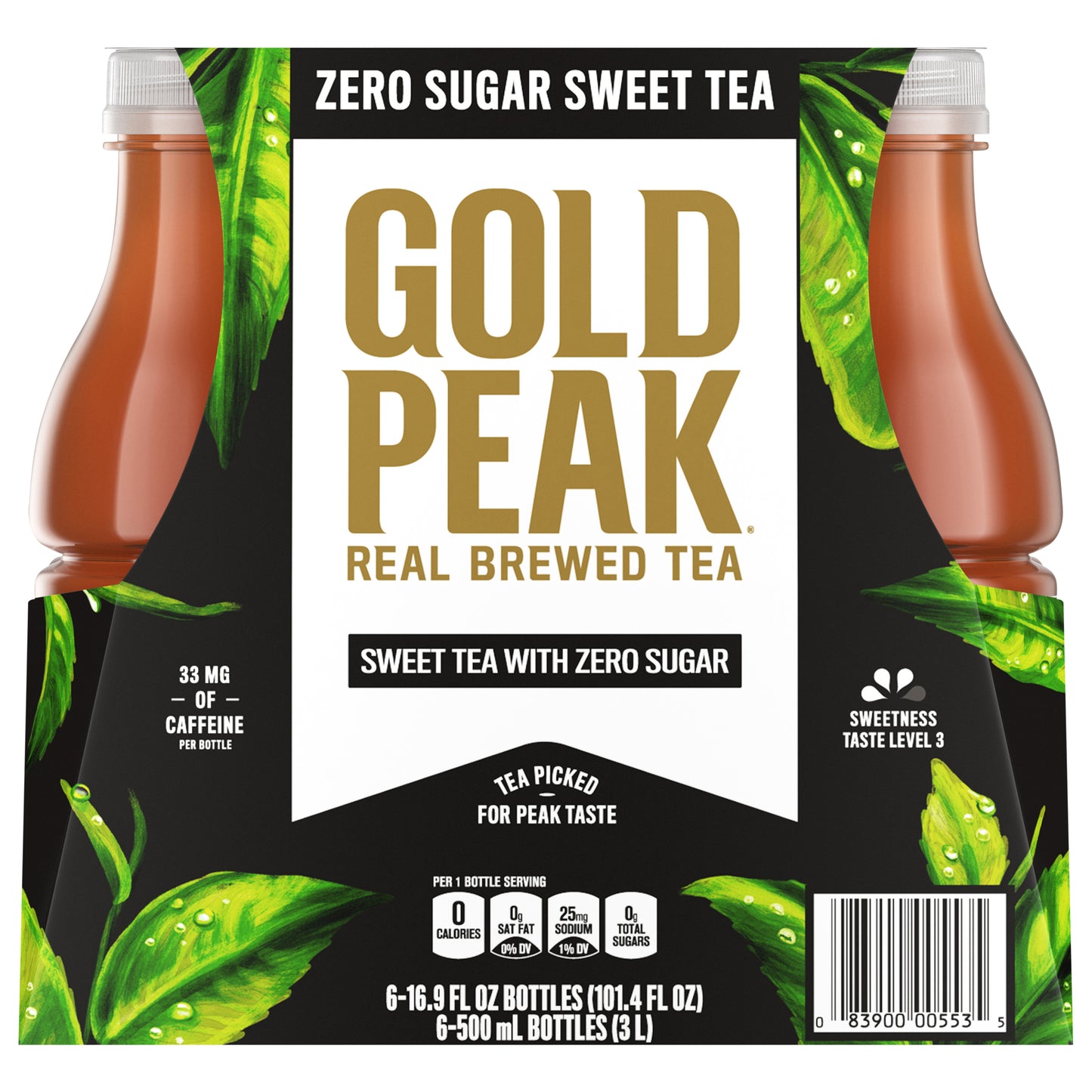 Gold Peak Zero Sugar Diet Iced Tea Drink, 16.9 fl oz, 6 Pack
