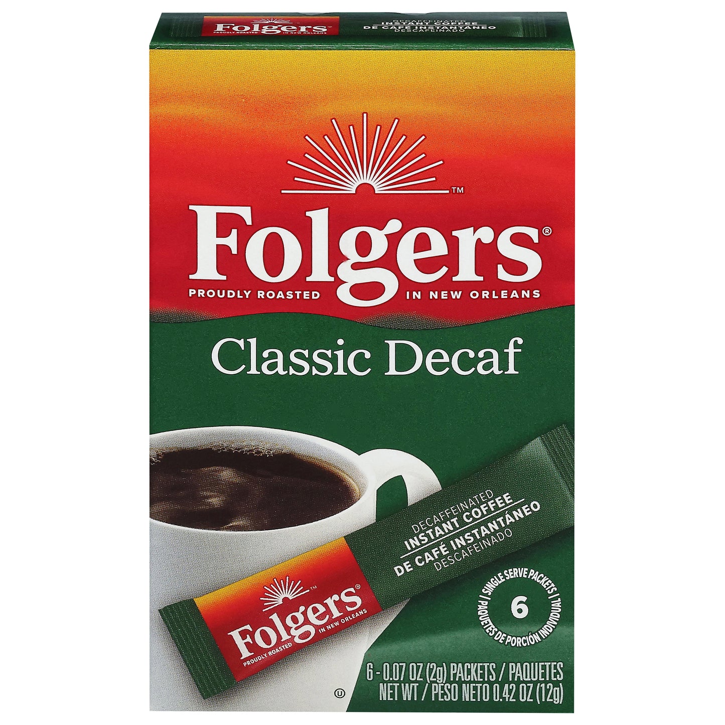 Folgers Classic Decaf Instant Coffee 6 - 0.07 oz Packets