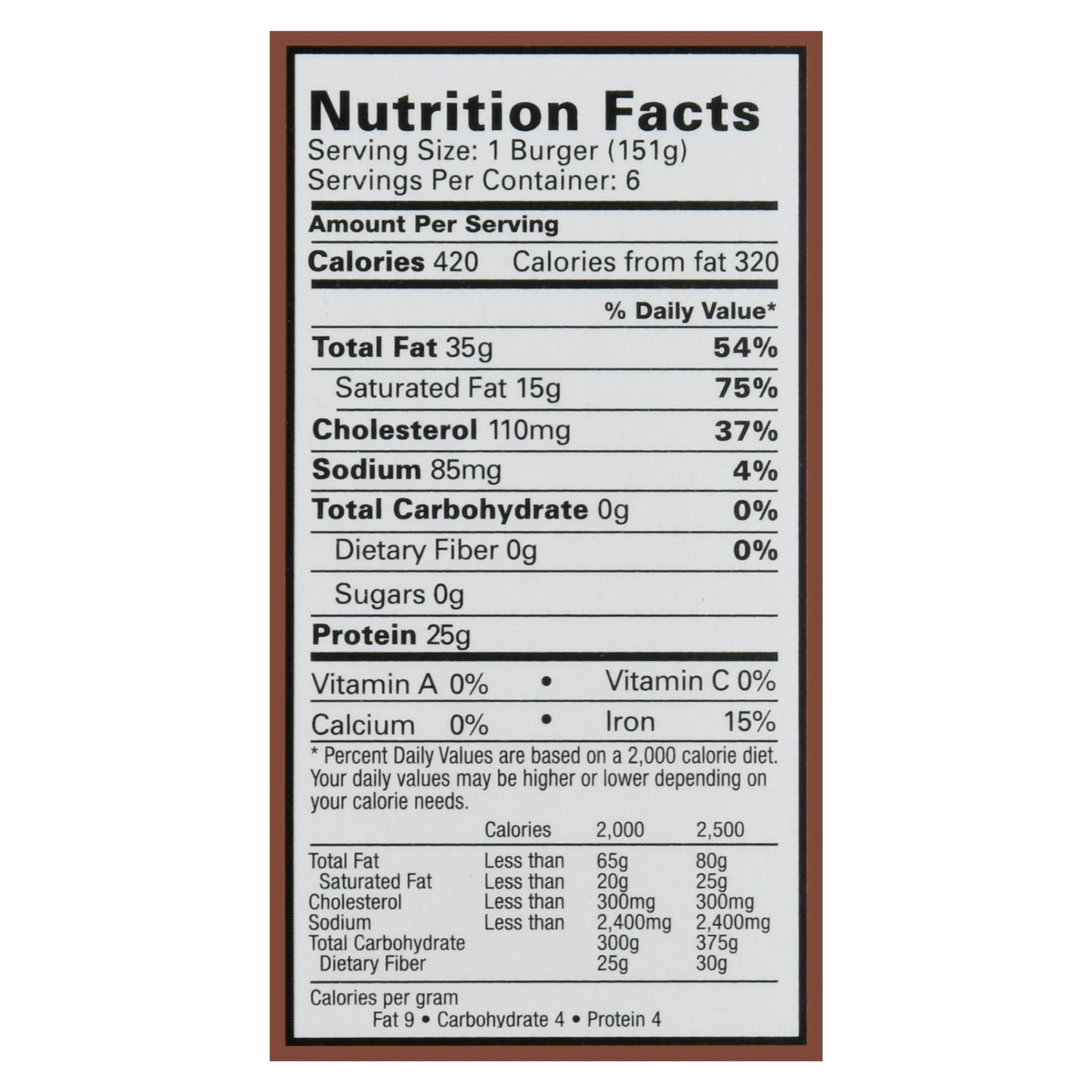 BUBBA burger Original Beef 2lbs. 6 Burgers