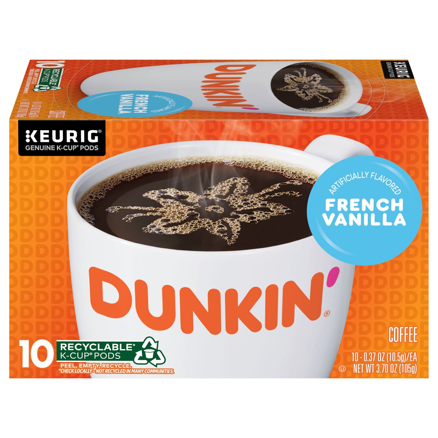 Dunkin’ French Vanilla, Artificially Flavored Coffee, K-Cup Pods, 10 Count Box
