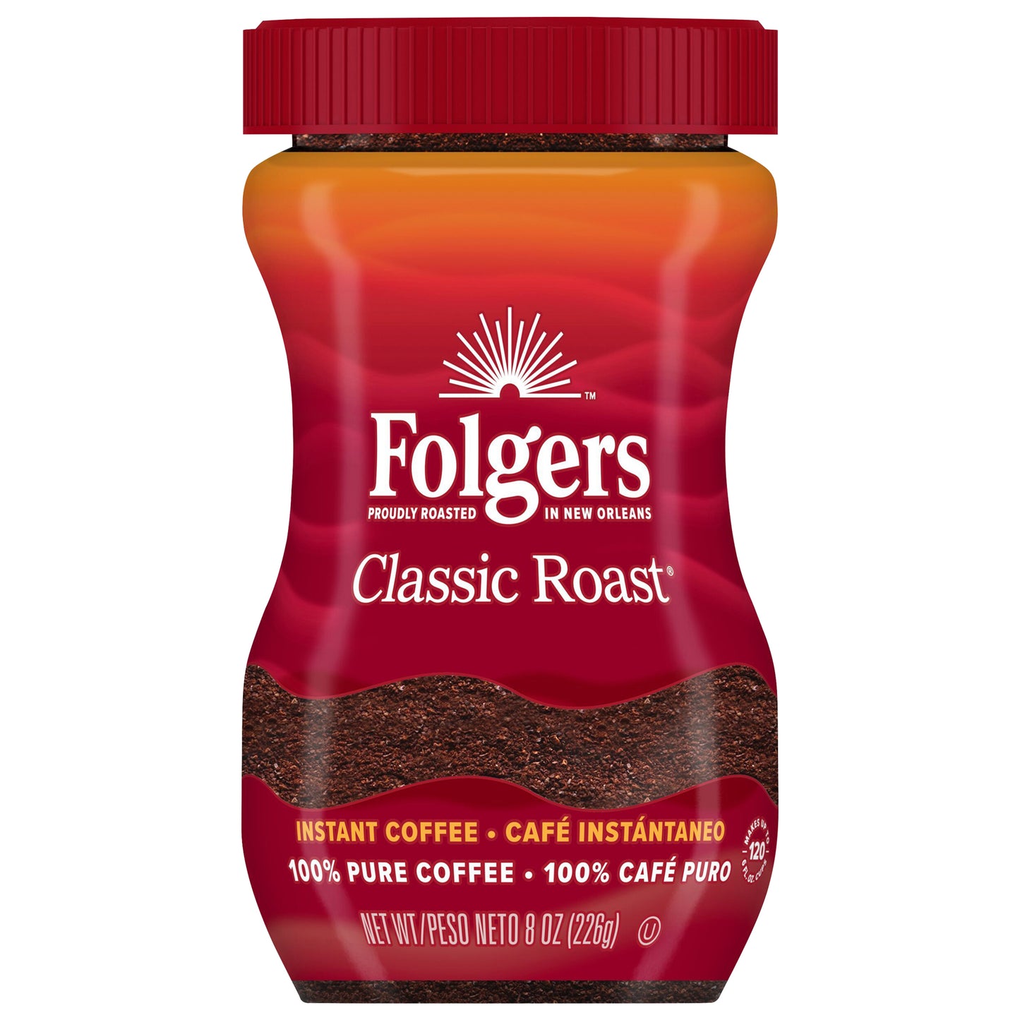 Folgers Classic Roast Instant Coffee Crystals, 8-Ounce Jar