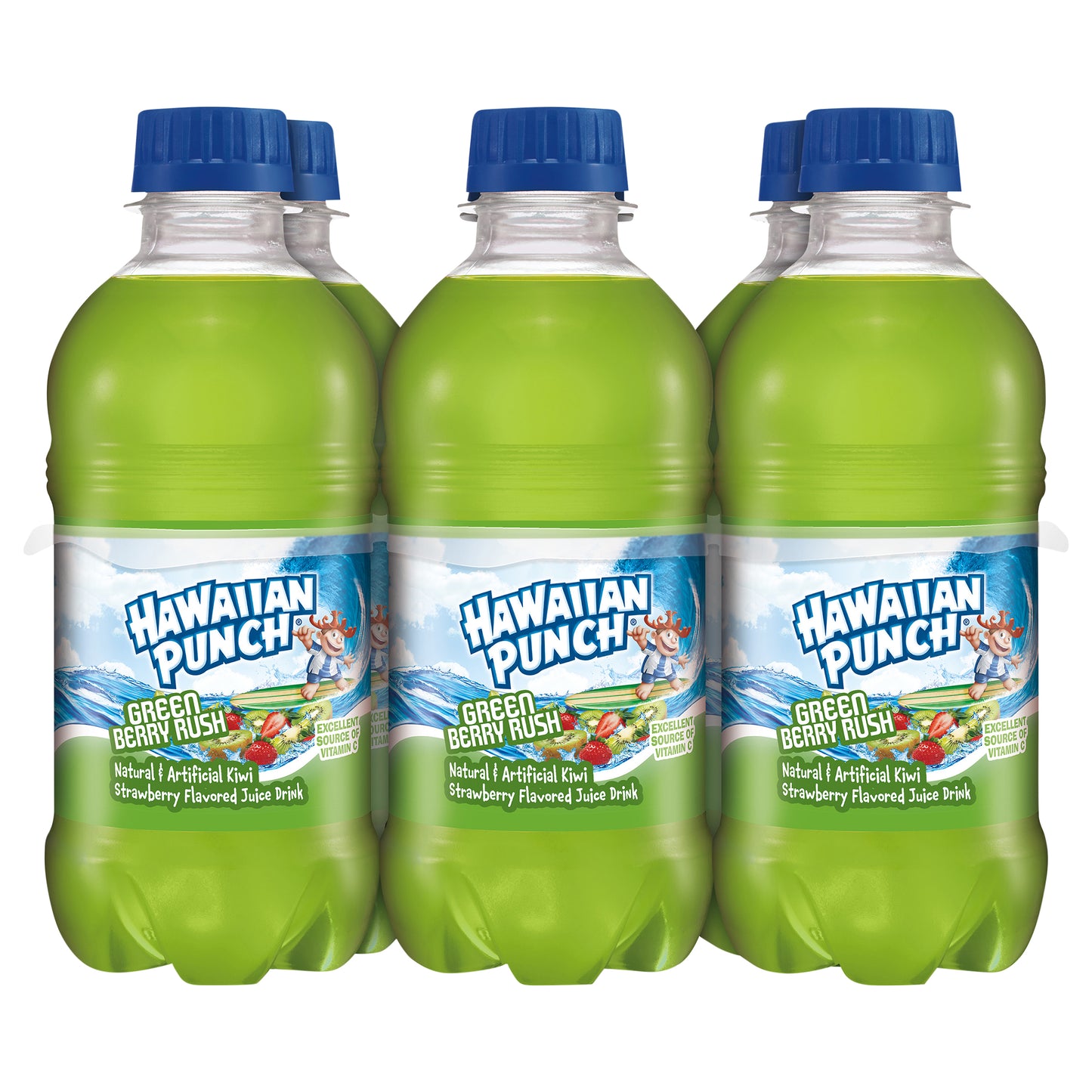 Hawaiian Punch Green Berry Rush, 10 fl oz bottles, 6 pack