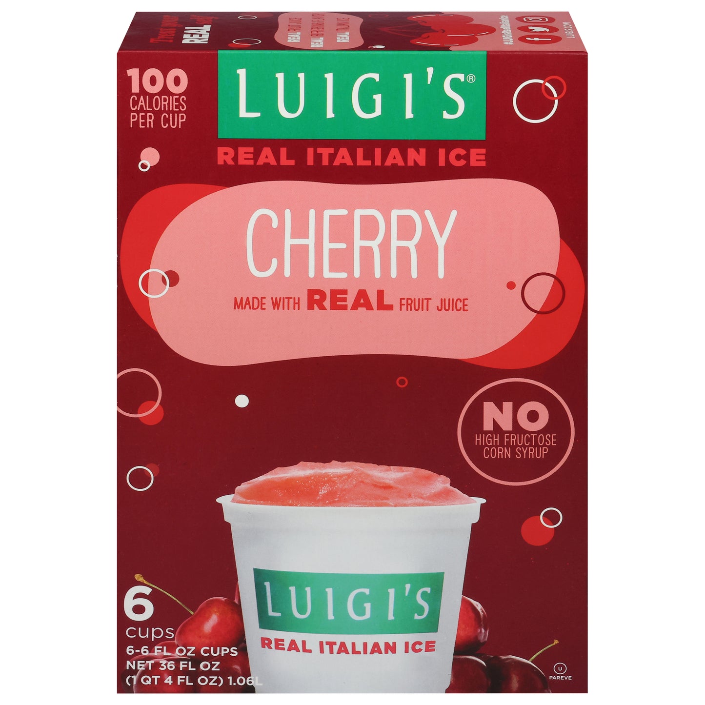 Luigi's Cherry Real Italian Ice 6 - 6 fl oz Cups