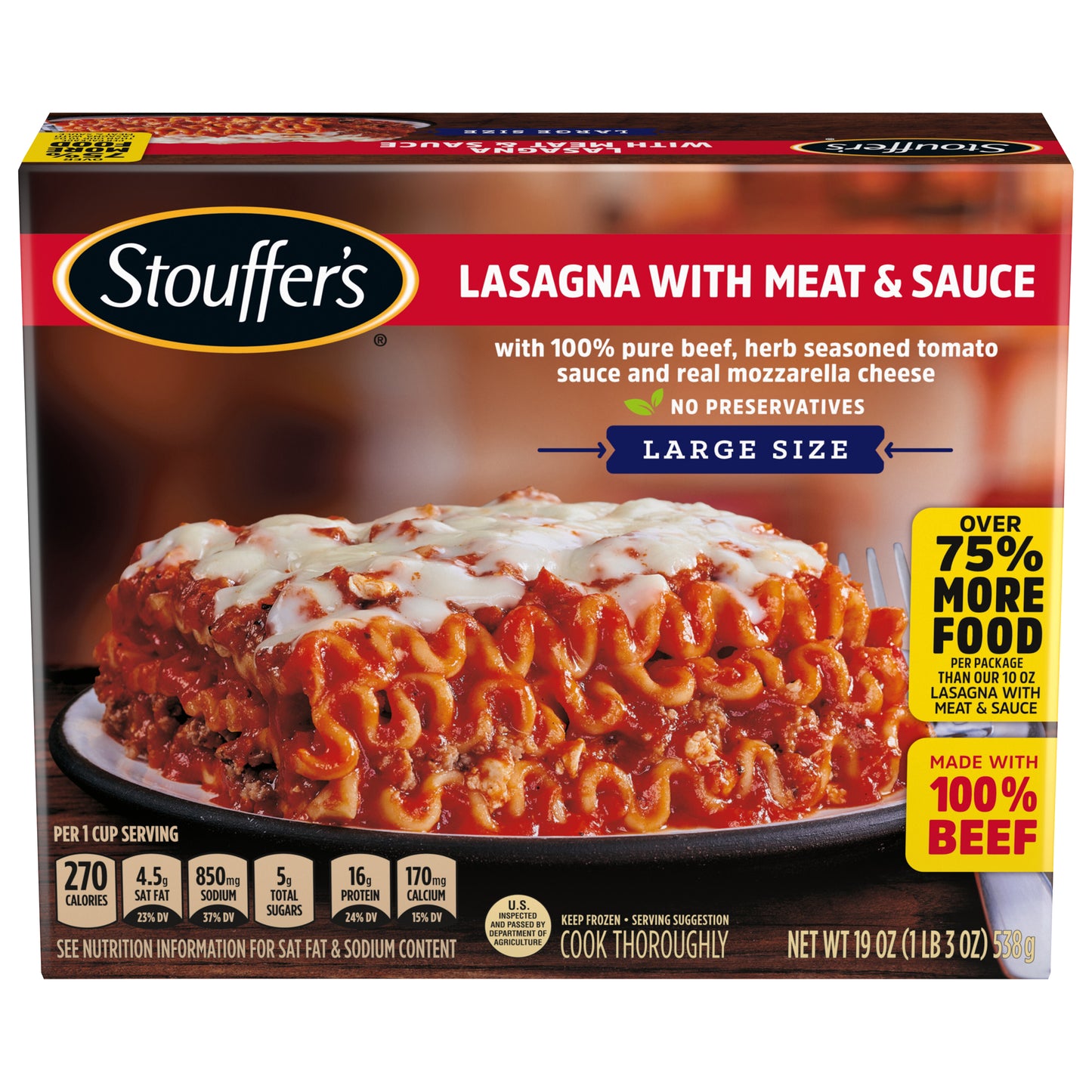 Stouffer's Large Size Lasagna with Meat and Sauce Frozen Meal 19 oz.