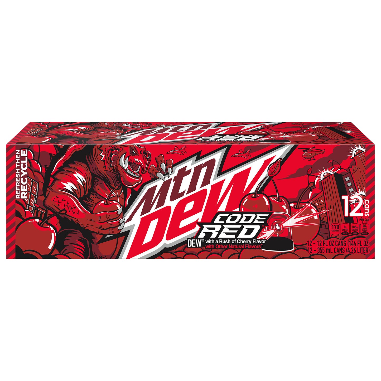 Mtn Dew Code Red Soda DEW With A Rush Of Cherry 12 Fl Oz 12 Count