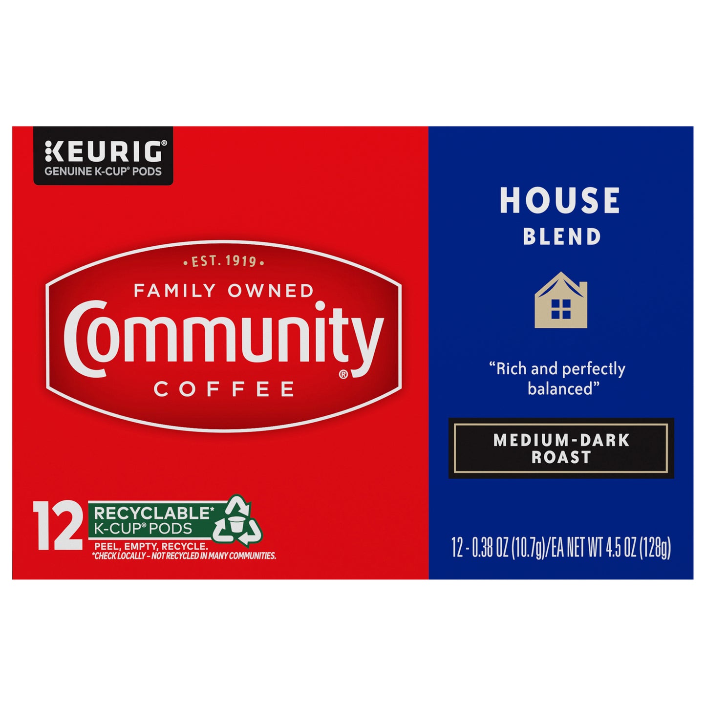 Community Coffee House Blend Medium-Dark Roast Single Serve 12 ct Box