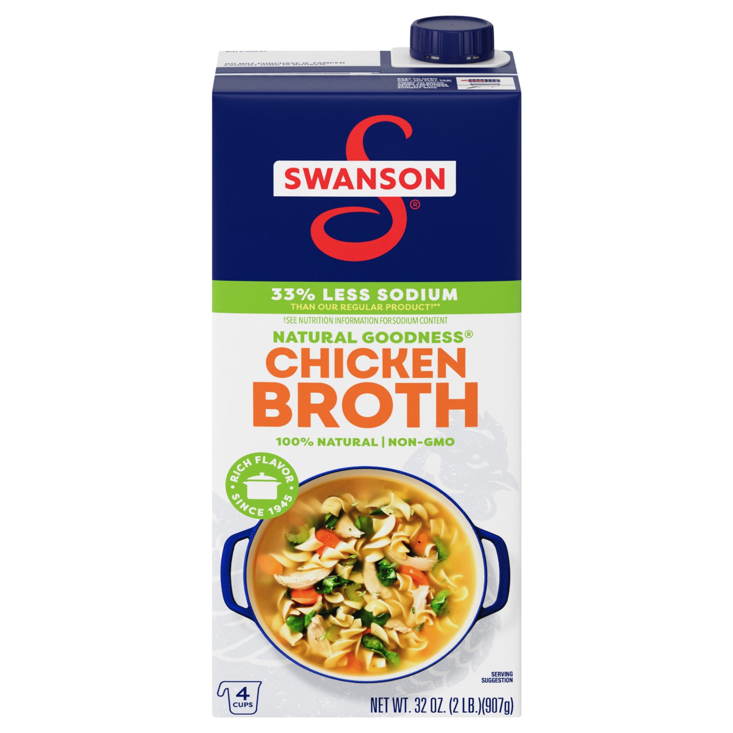 Swanson® Natural Goodness® Lower Sodium Chicken Broth, 32 oz Carton