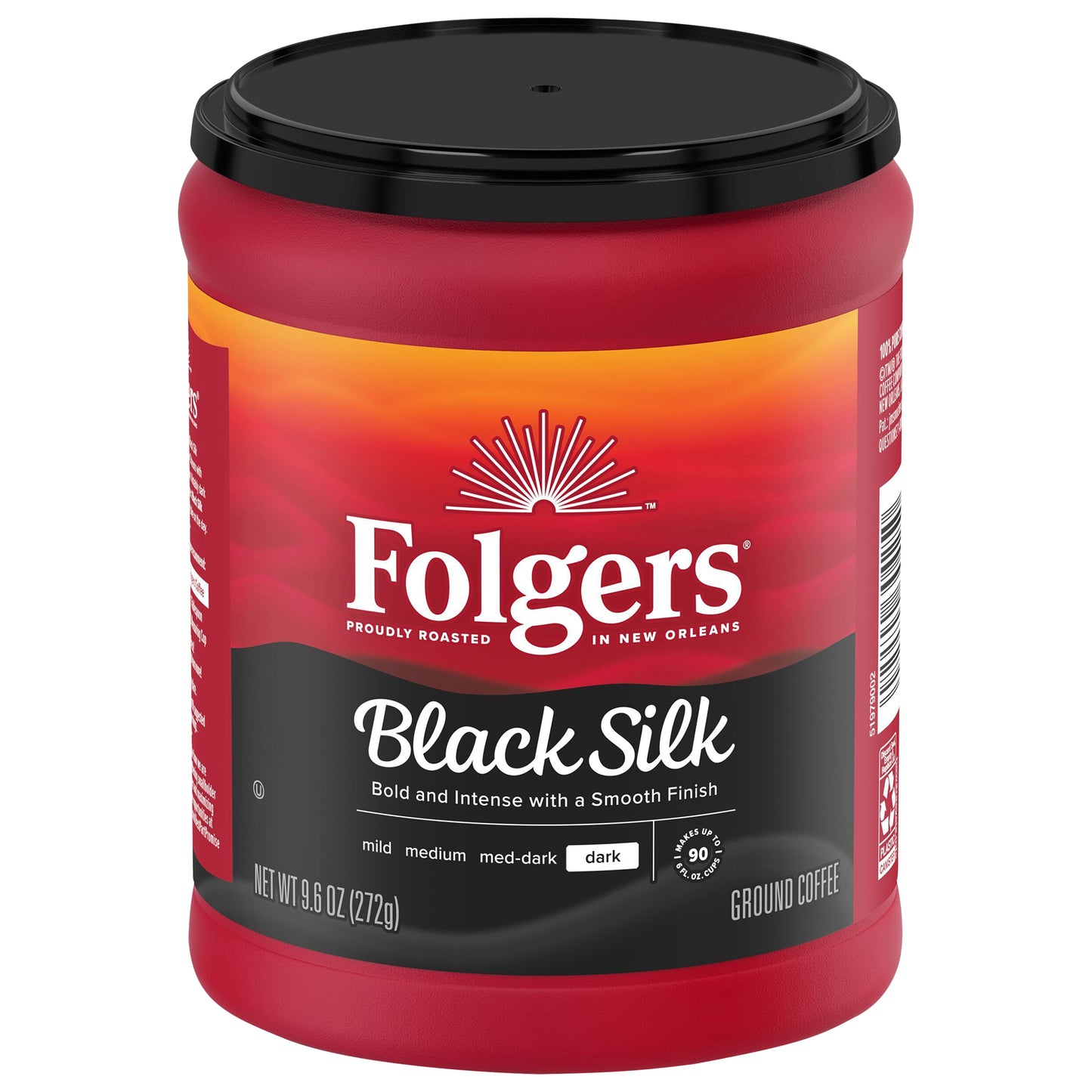 Folgers Black Silk Ground Coffee, Smooth Dark Roast Coffee, 9.6 Ounce Canister