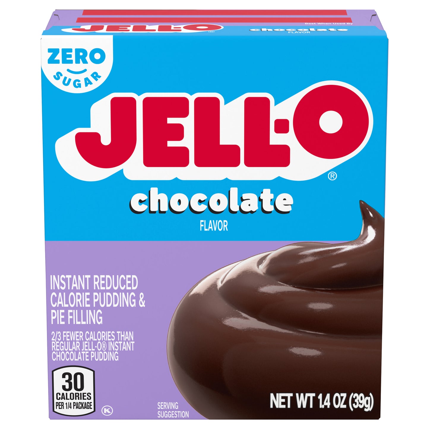 Jell-O Chocolate Flavor Zero Sugar Instant Reduced Calorie Pudding & Pie Filling Mix, 1.4 oz Box