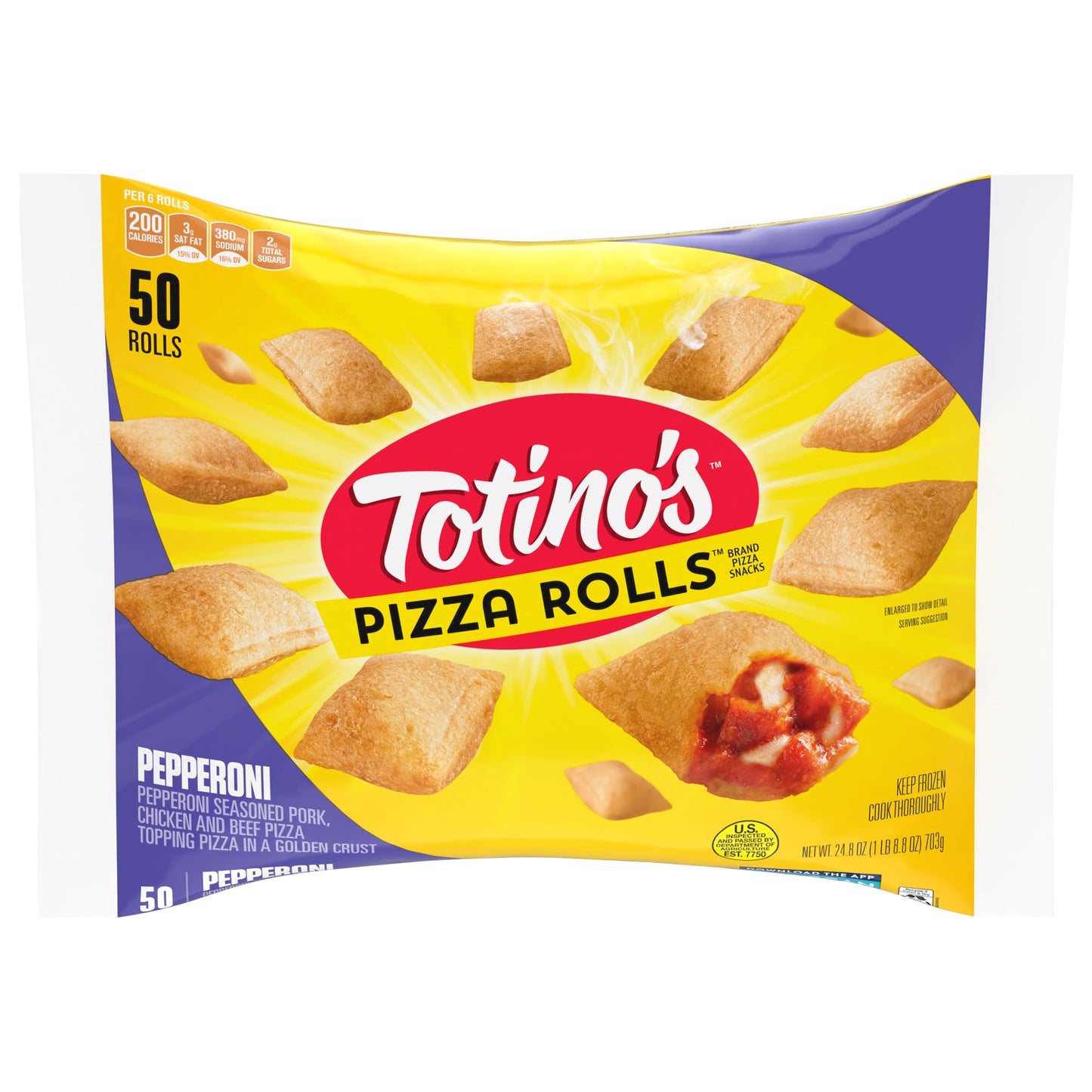Totino's Pizza Rolls, Pepperoni Flavored, Frozen Snacks, 24.8 oz, 50 ct