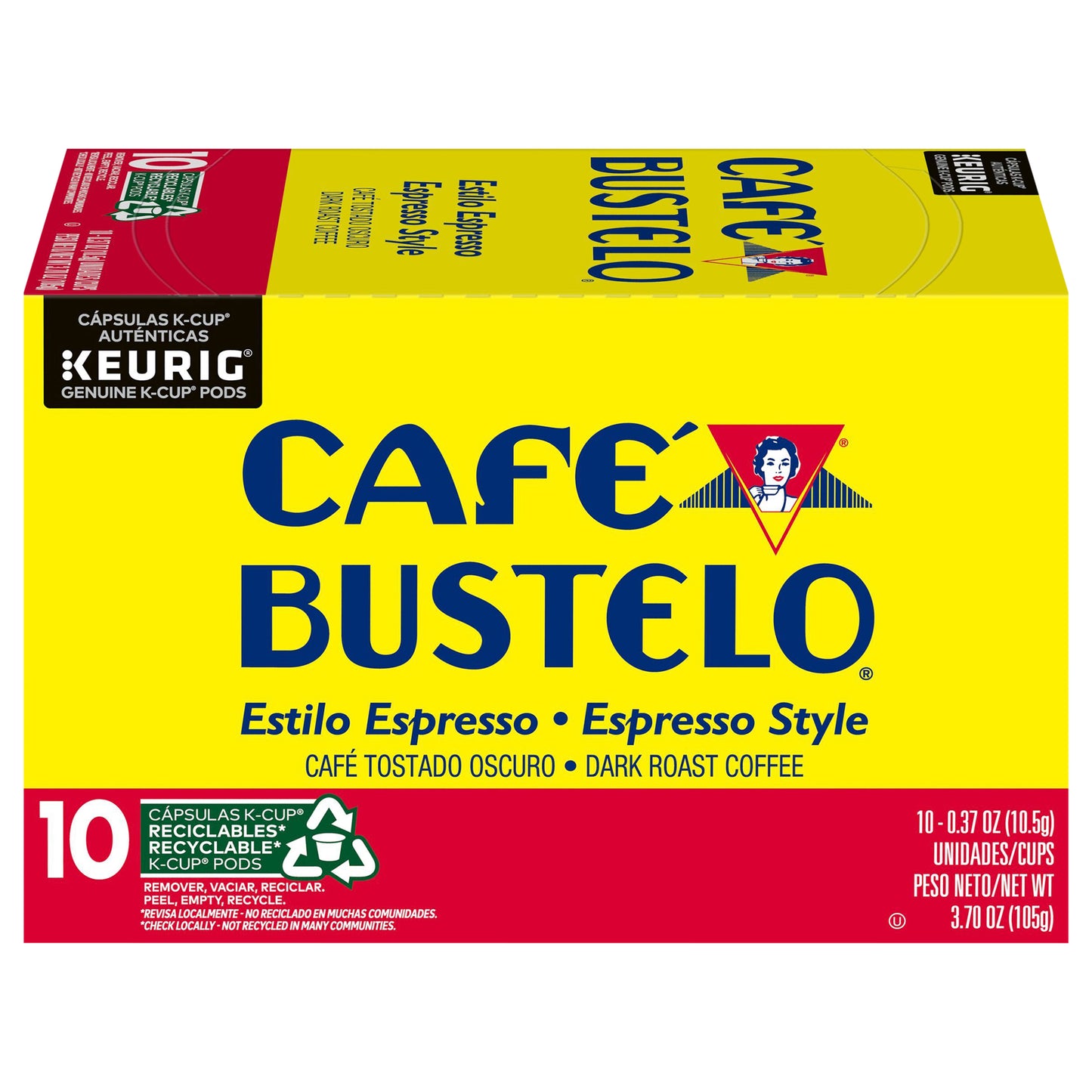 Café Bustelo Espresso Style Dark Roast Coffee, Keurig K-Cup pods, 10 Count Box