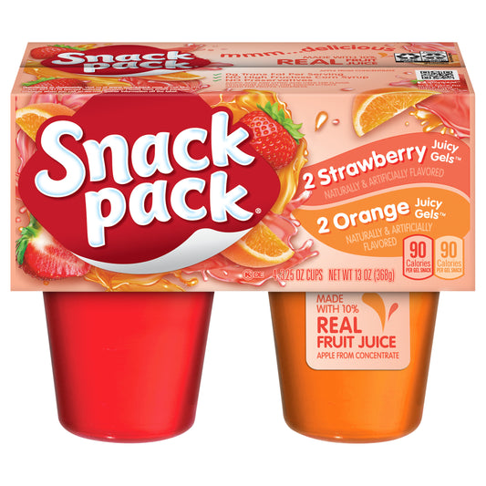 Snack Pack Strawberry and Orange Flavored Juicy Gels, 4 Count Snack Cups