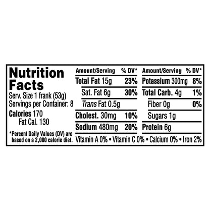 Ball Park Bun Length Hot Dogs, Beef, 8 Count