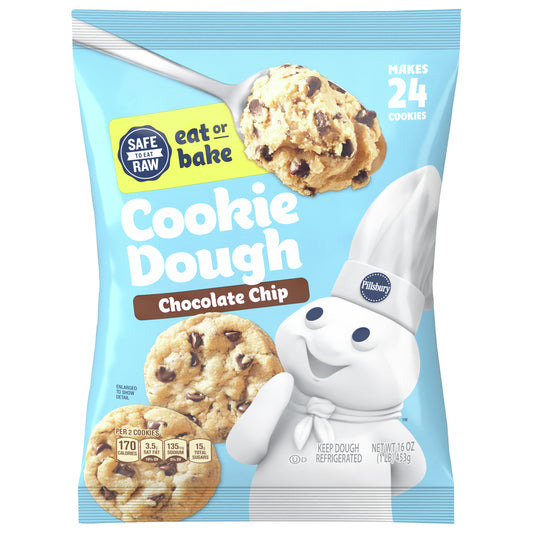 Pillsbury Ready to Bake Refrigerated Chocolate Chip Cookie Dough, 24 Cookies, 16 oz