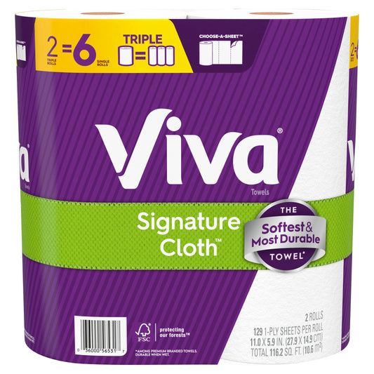 Viva Signature Cloth Paper Towels, 2 Triple Rolls, 129 Sheets per Roll