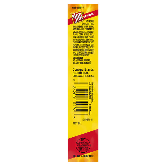 Slim Jim Original Snack Size Stick, 0.28 OZ Meat Snacks, 120 Count Box