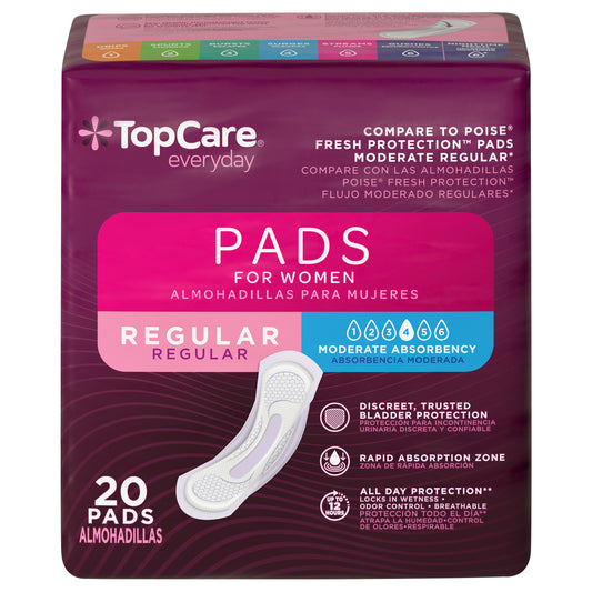 TopCare Everyday Moderate 4 Regular Pads for Women 20 Each
