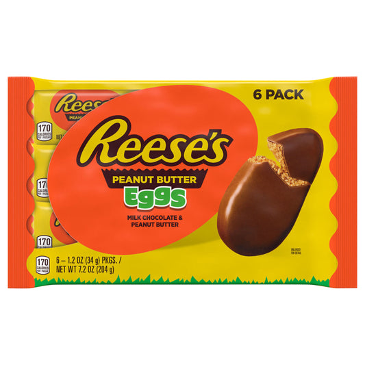 Reese's Milk Chocolate Peanut Butter Eggs, Easter Candy Packs, 1.2 oz (6 Count)