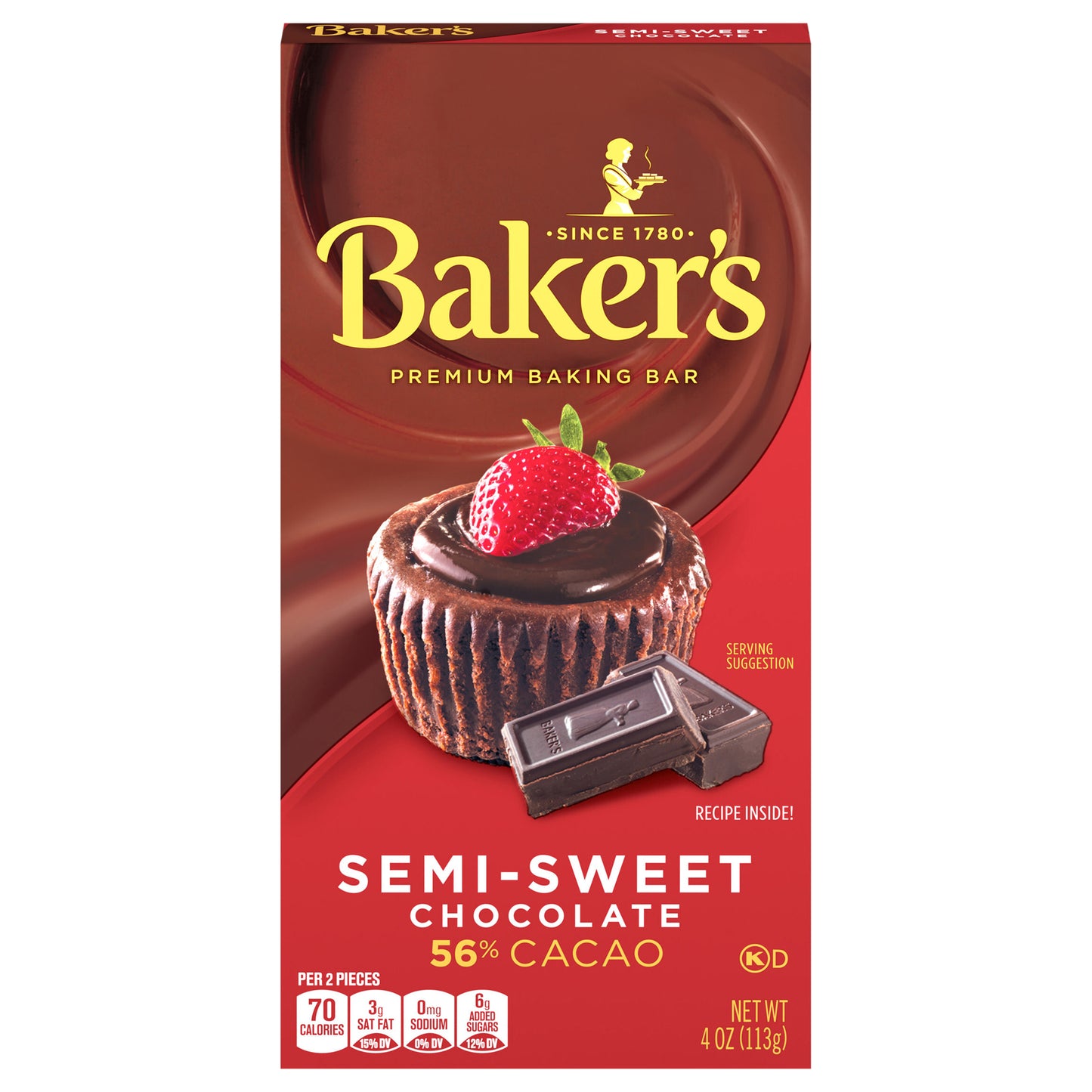 Baker's Semi-Sweet Chocolate Premium Baking Bar with 56% Cacao, 4 oz Box