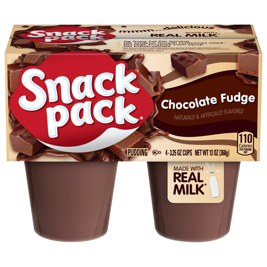 Snack Pack Chocolate Fudge Flavored Pudding, 4 Count Pudding Cups (12 Pack)
