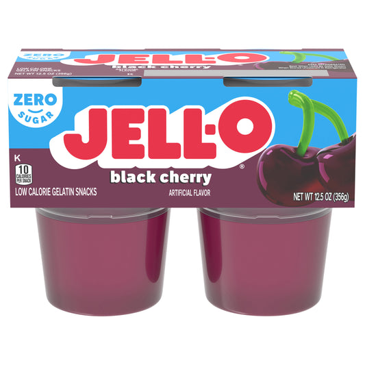 Jell-O Black Cherry Artificially Flavored Zero Sugar Ready-to-Eat Gelatin Snack Cups, 4 ct Cups