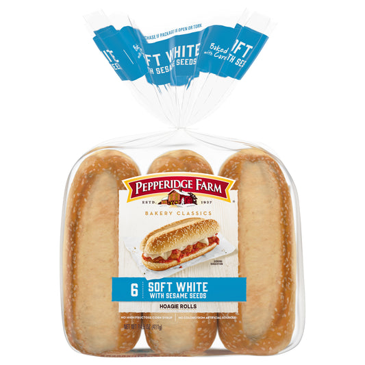 Pepperidge Farm Hoagie Soft White Rolls with Sesame Seeds 6 ea