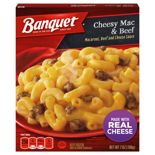 BANQUET Cheesy Mac & Beef Frozen Meal, 7 oz.