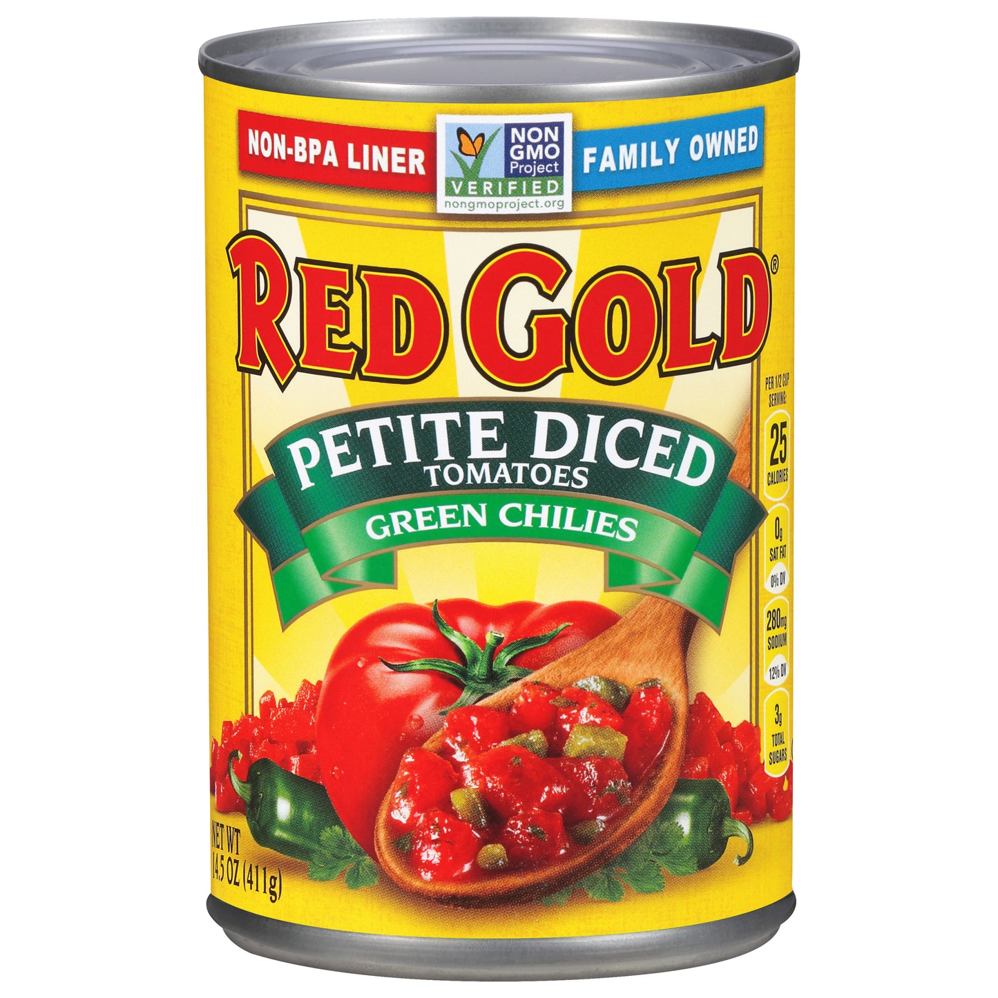 Red Gold Petite Diced Green Chilies Tomatoes 14.5 oz