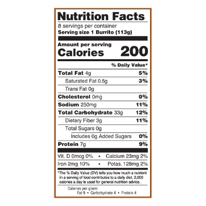 El Monterey Bean and Cheese Burritos 8 ct, 32 oz Family Size (Frozen)