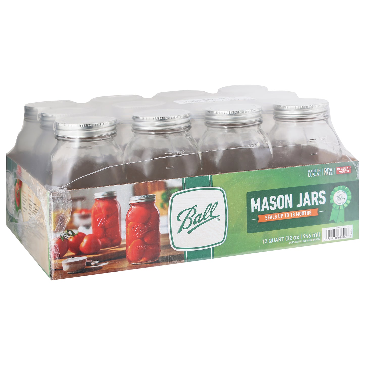 Ball Regular Mouth Mason 12 Quart Mason Jars 12 ea Shrinkwrapped