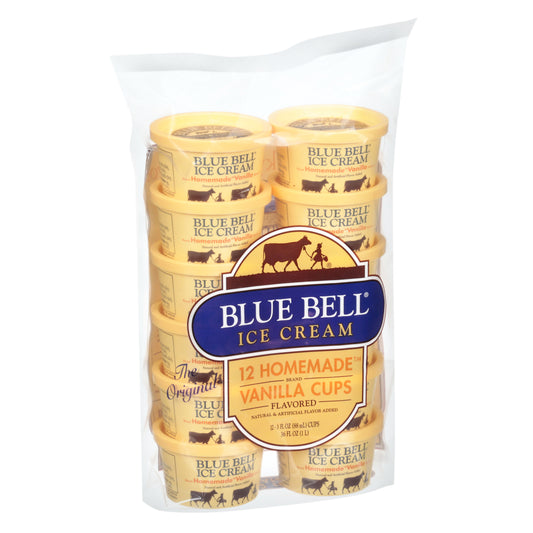 Blue Bell Homemade Vanilla Flavored Ice Cream 12 - 3 fl oz Cups