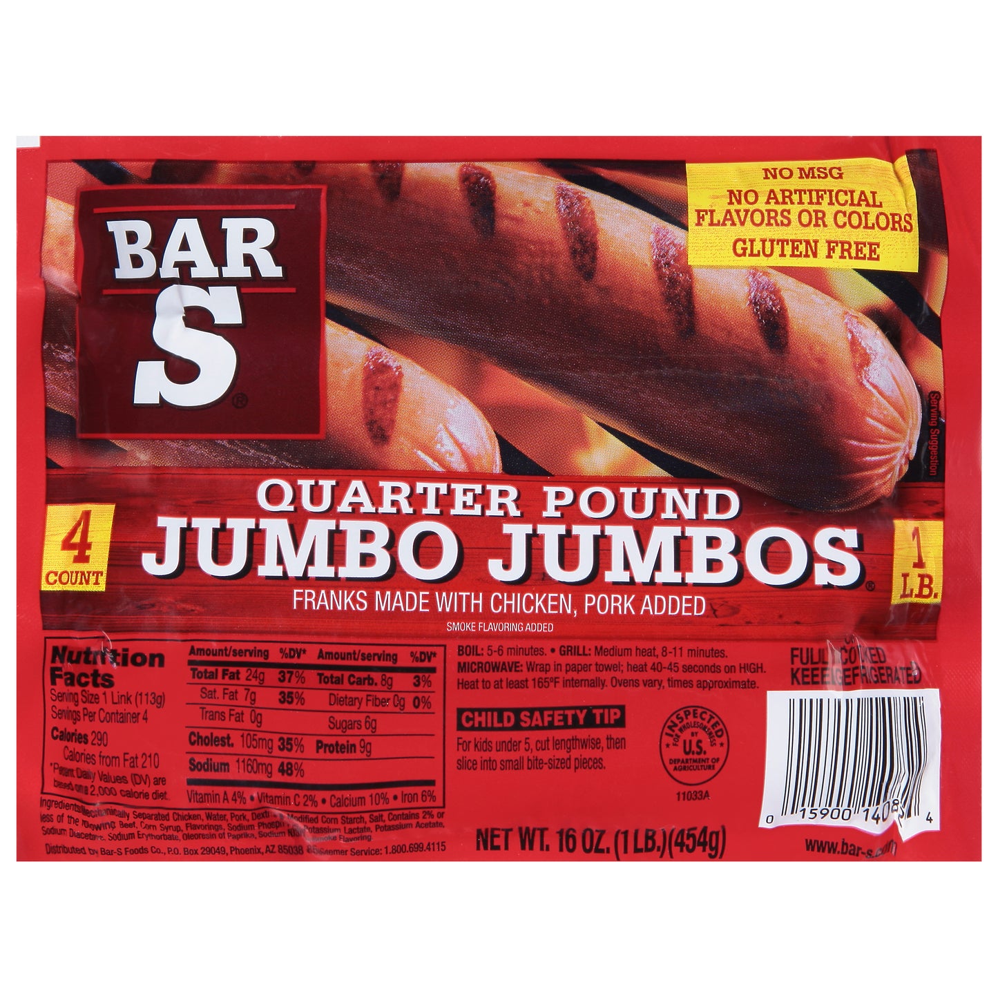 Bar S Jumbo Jumbos Quarter Pound Franks 4 ea