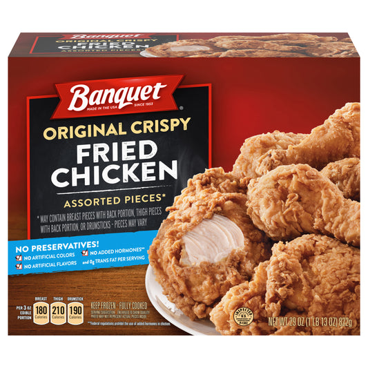 Banquet Original Crispy Fried Chicken Assorted Pieces, Frozen Chicken, 29 OZ