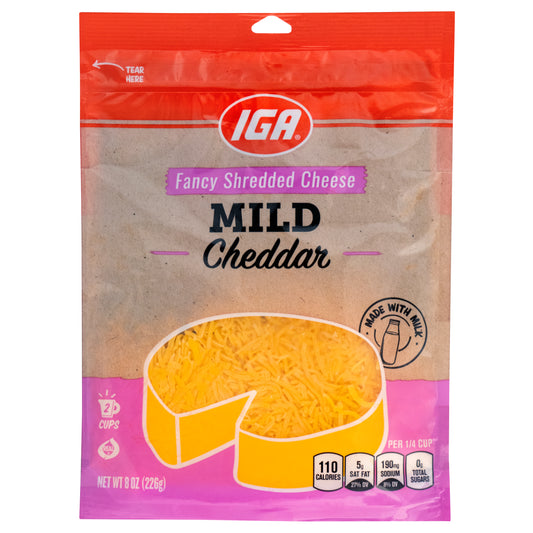 SHREDDED CHEDDAR MILD FANCY CHEESE 8 OZ BAG