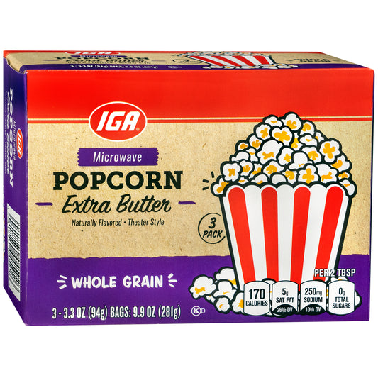 POPCORN MICROWAVE EXTRA BUTTER THEATER STYLE 3 PACK BOX